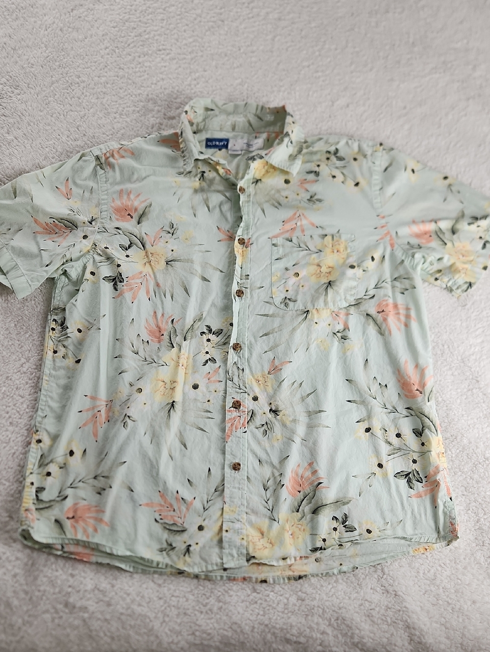 Mens Light Floral Button-Front in Mint and Peach Old Navy L Regular Fit
